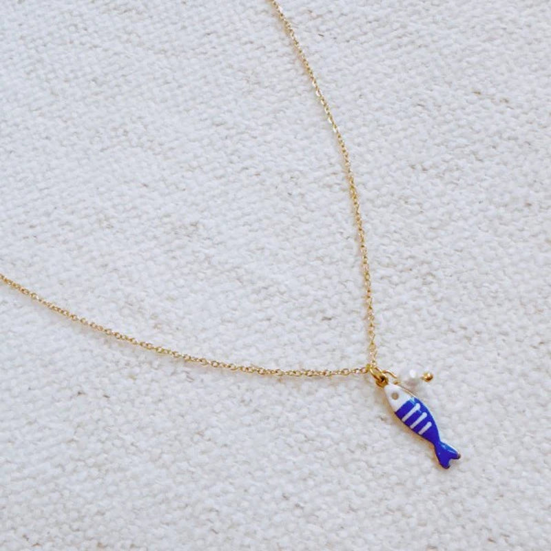 Striped Fish & Pearl Necklace – Nautical, Cute Sty