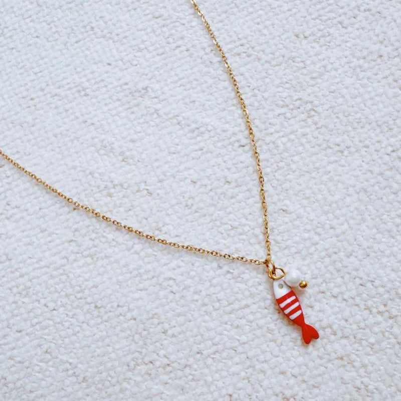 Striped Fish & Pearl Necklace – Nautical, Cute Sty