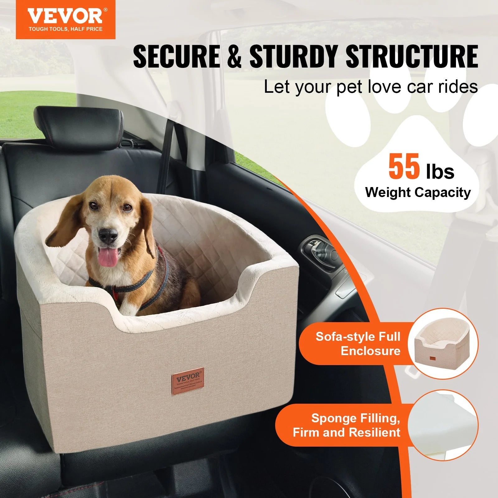 Vibelux™ Premium Dog Booster Car Seat – Luxury Travel Bed for Small & Medium Dogs (Up to 55 lbs)