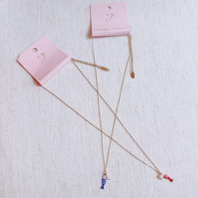 Striped Fish & Pearl Necklace – Nautical, Cute Sty
